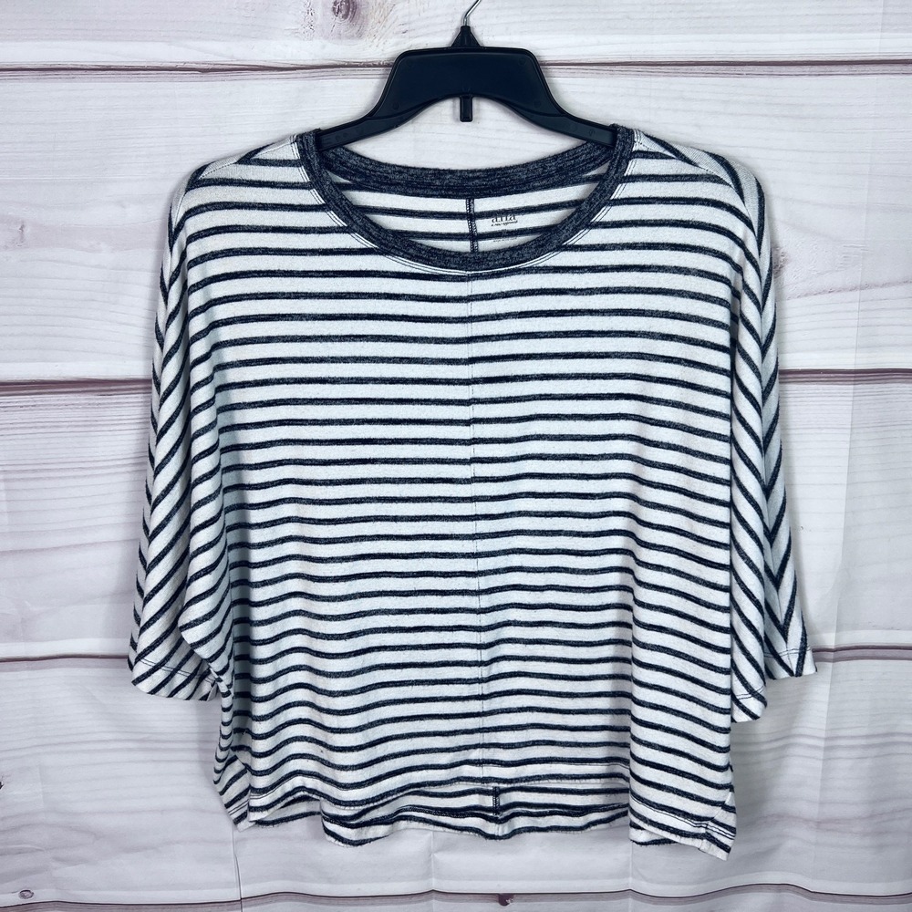 a.n.a. Top Womens XL Blue Striped T-Shirt Dolman Sleeve Soft Knit Round Neck
